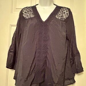 Lace Trim Blue Women's Top